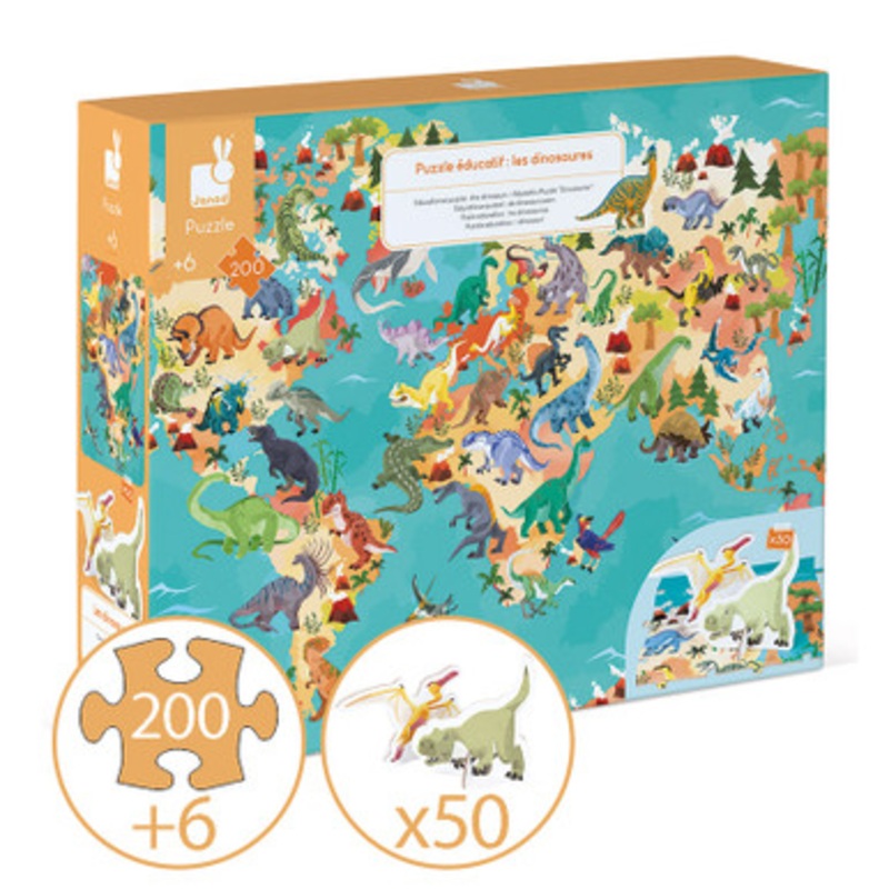 Janod 200 Piece- Educational Dinosaur Puzzle