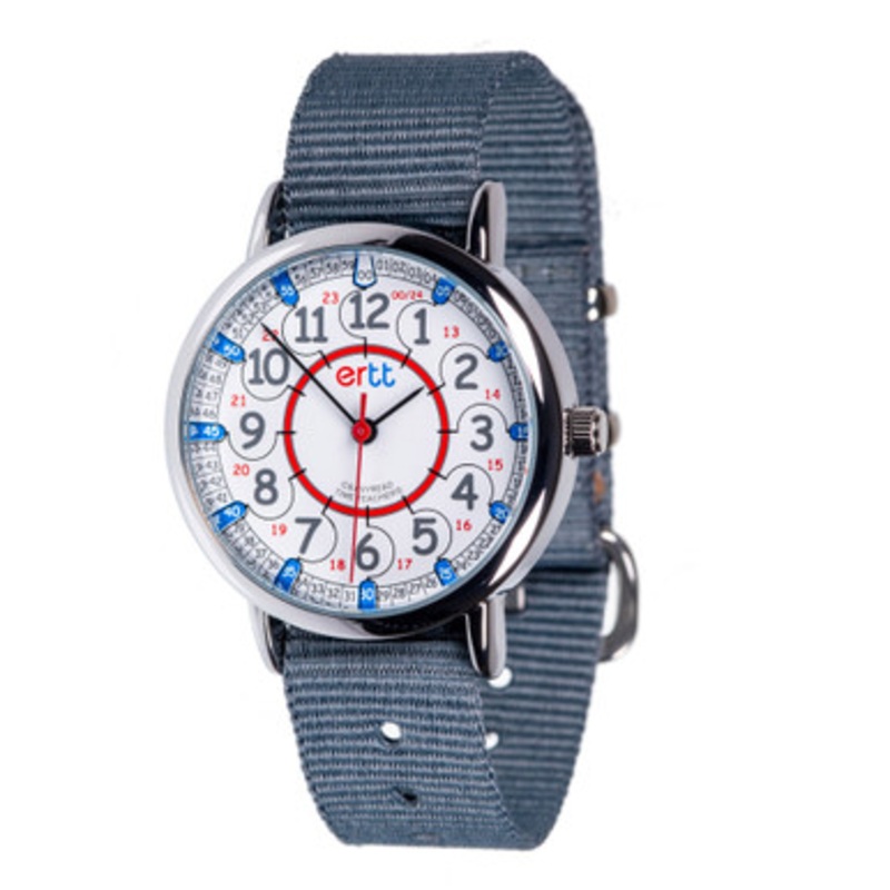 EasyRead Time Teacher 12/24 Hour Watch – Red/Blue Face with Grey Strap