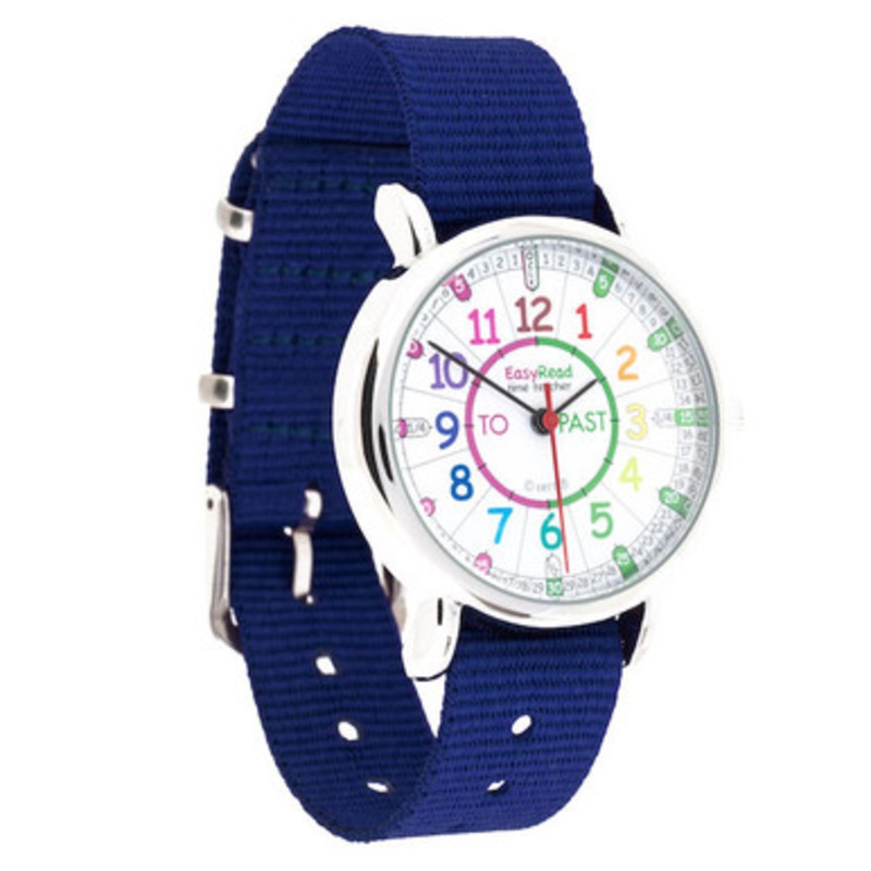 EasyRead Time Teacher Past & To Watch – Rainbow Face with Navy Blue Strap