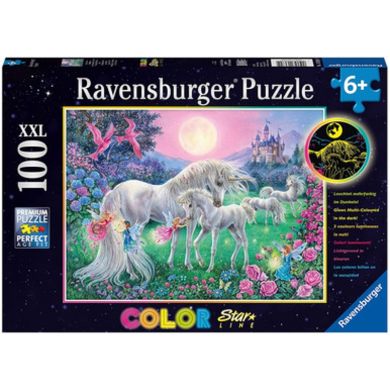 Ravensburger 100pc – Unicorns in the Moonlight Colour Glow Puzzle