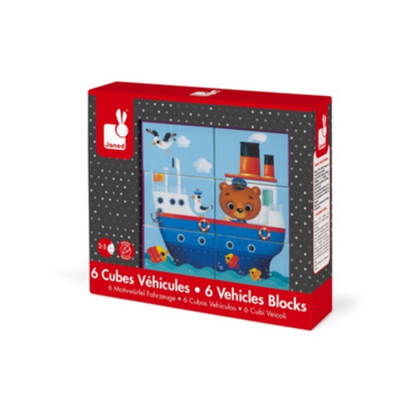 Janod- Kubkid Vehicles 6 Blocks