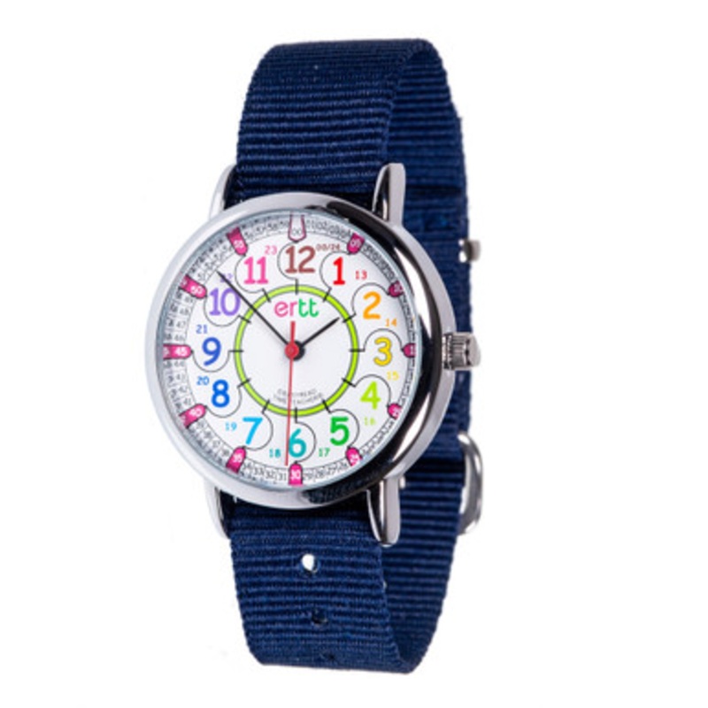 EasyRead Time Teacher 12/24 Hour Watch –  Rainbow Face with Navy Strap