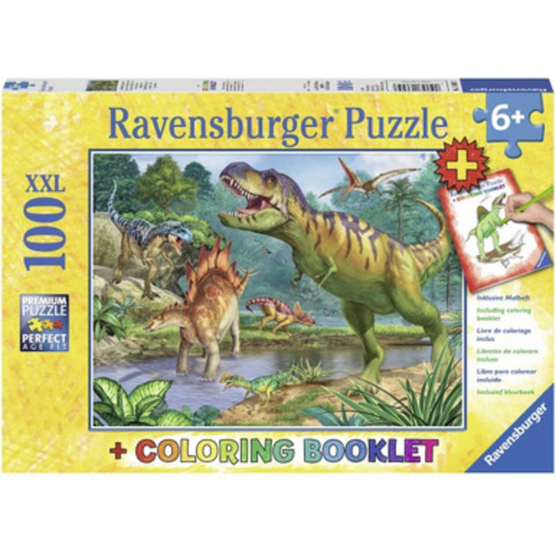 Ravensburger 100pc – World of Dinosaurs Puzzle + Colouring Booklet