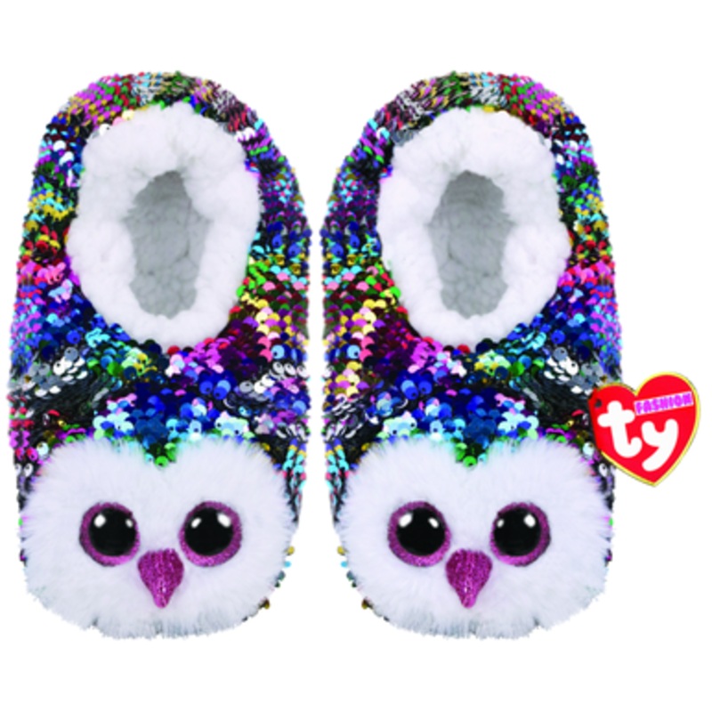 TY Fashion- Owen the Multicoloured Owl Sequin Slippers Medium